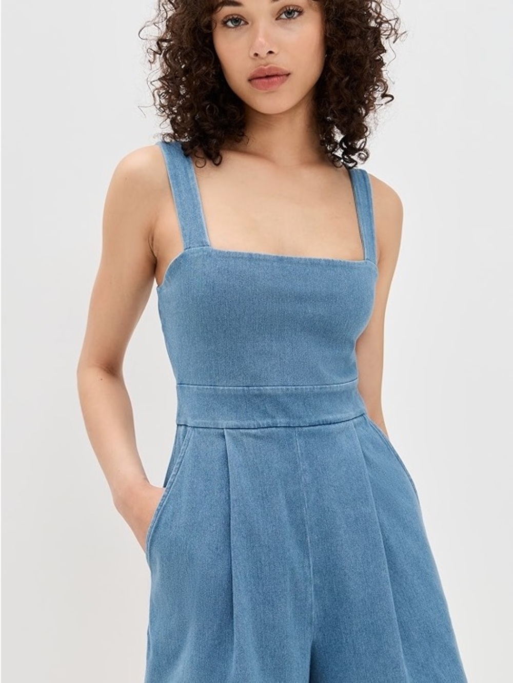 Susana Monaco Light Blue Denim Square-Neck Jumpsuit